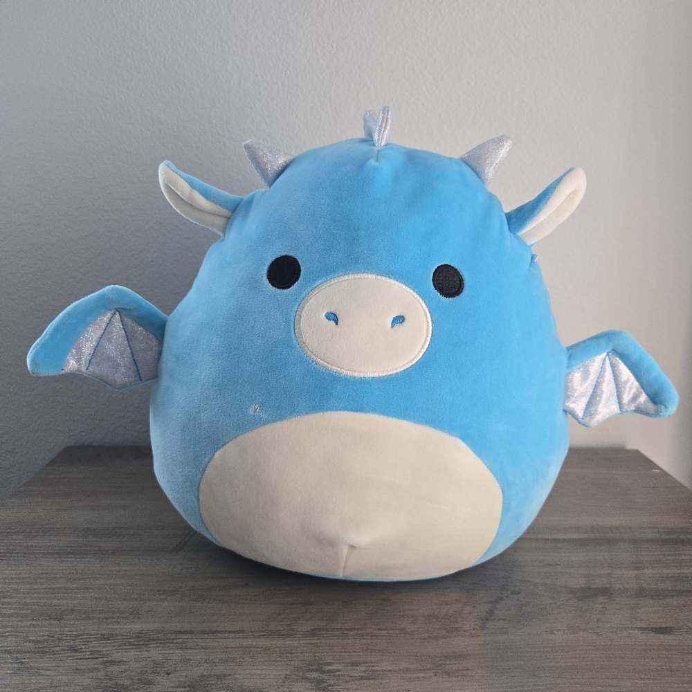 Squishmallow Devin Blue Dragon Plush 12” Silver Wings Stuffed Animal Plush Stain